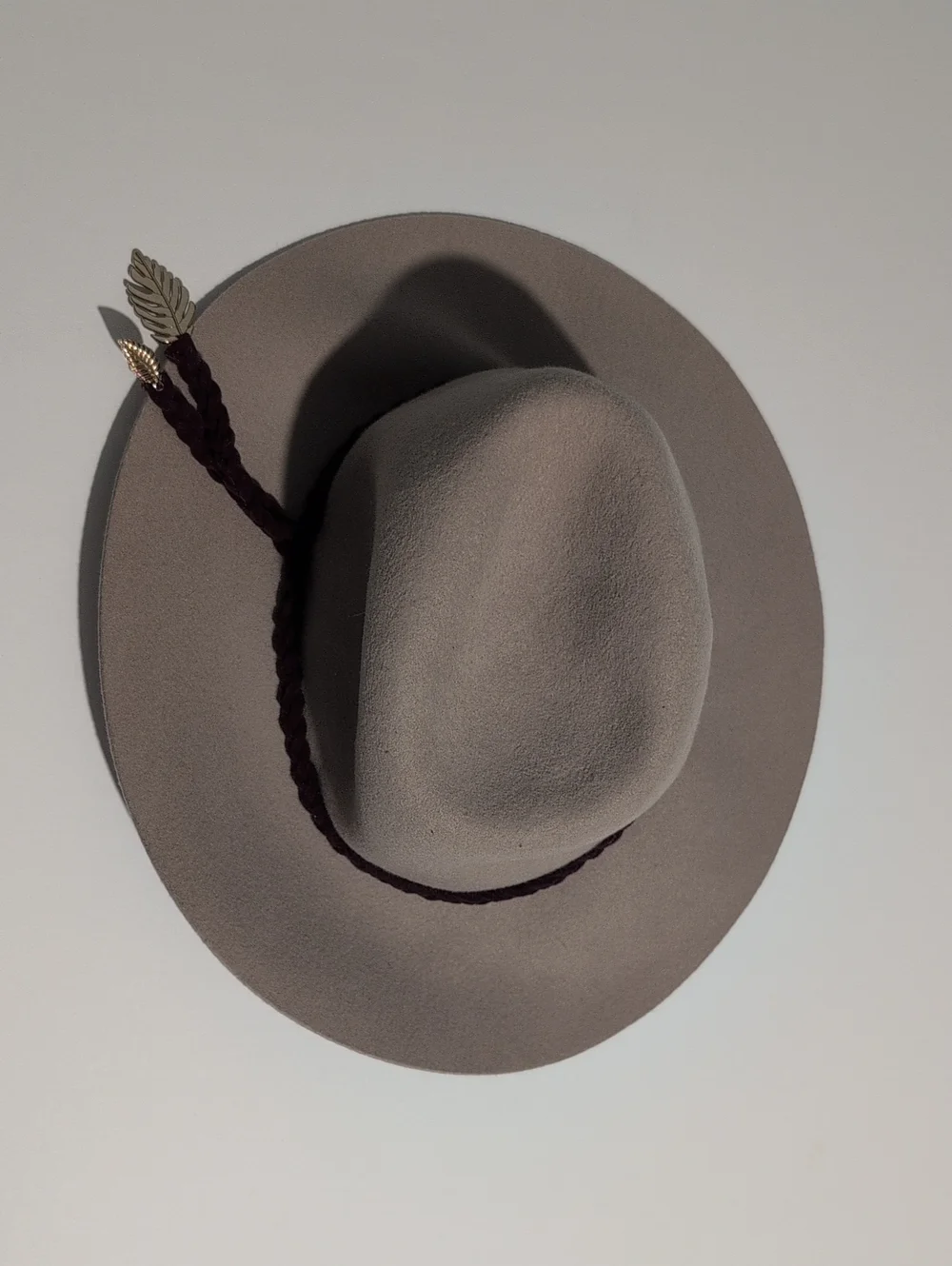 Milk & Soda Taupe 100% Wool Fedora Hat Braided Accent